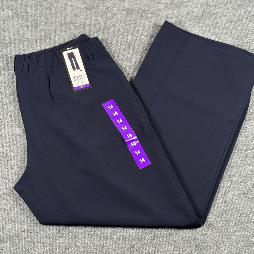 DKNY Women 14 Navy Blue Wide Leg Dress Pants Career Corpcore Workwear Office NWT